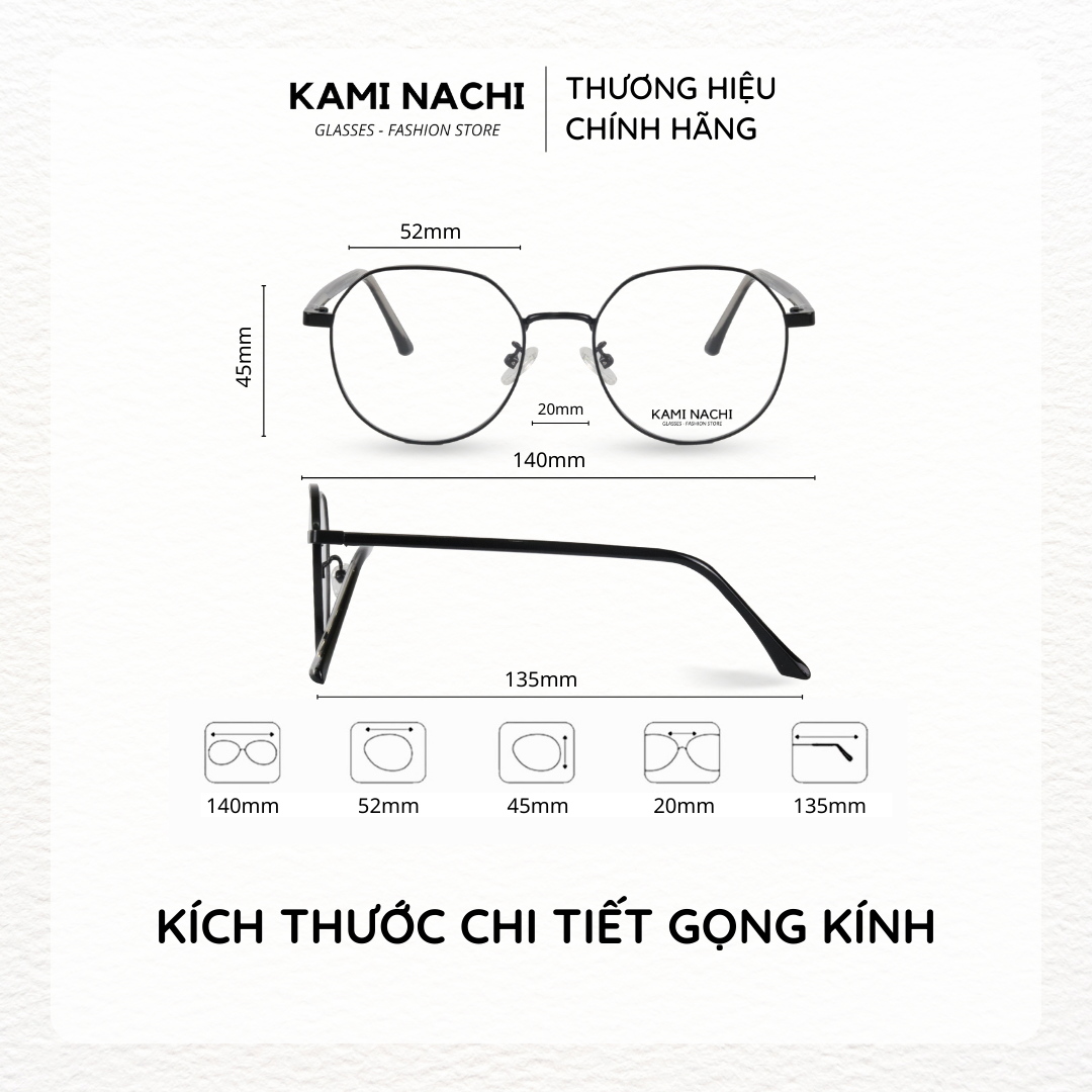 Gọng kính Clip On phiên bản nửa lục giác lớn đa năng, cắt được cận KAMI NACHI T8310