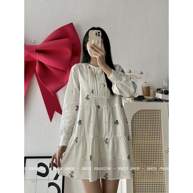Set 2 món chất hoa đũi EMIX, đầm babydoll dáng ngắn kèm áo 2 dây, dài tay, form rộng 00166