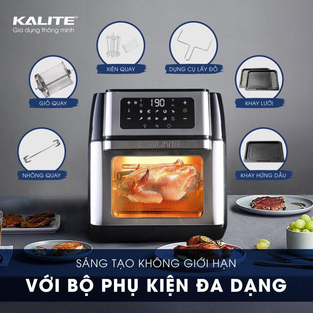 Nồi Chiên Không Dầu Kalite Q10, 1800W-10Lit, Xiên Lồng Quay Khi Nướng, hàng chính hãng