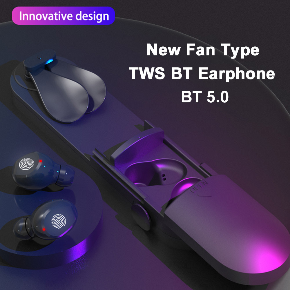 Tai Nghe Nhét Tai Bluetooth 5.0 Không Dây Với Đèn Pin Quạt Mini TWS Có Hộp Sạc Đa Chức Năng BT