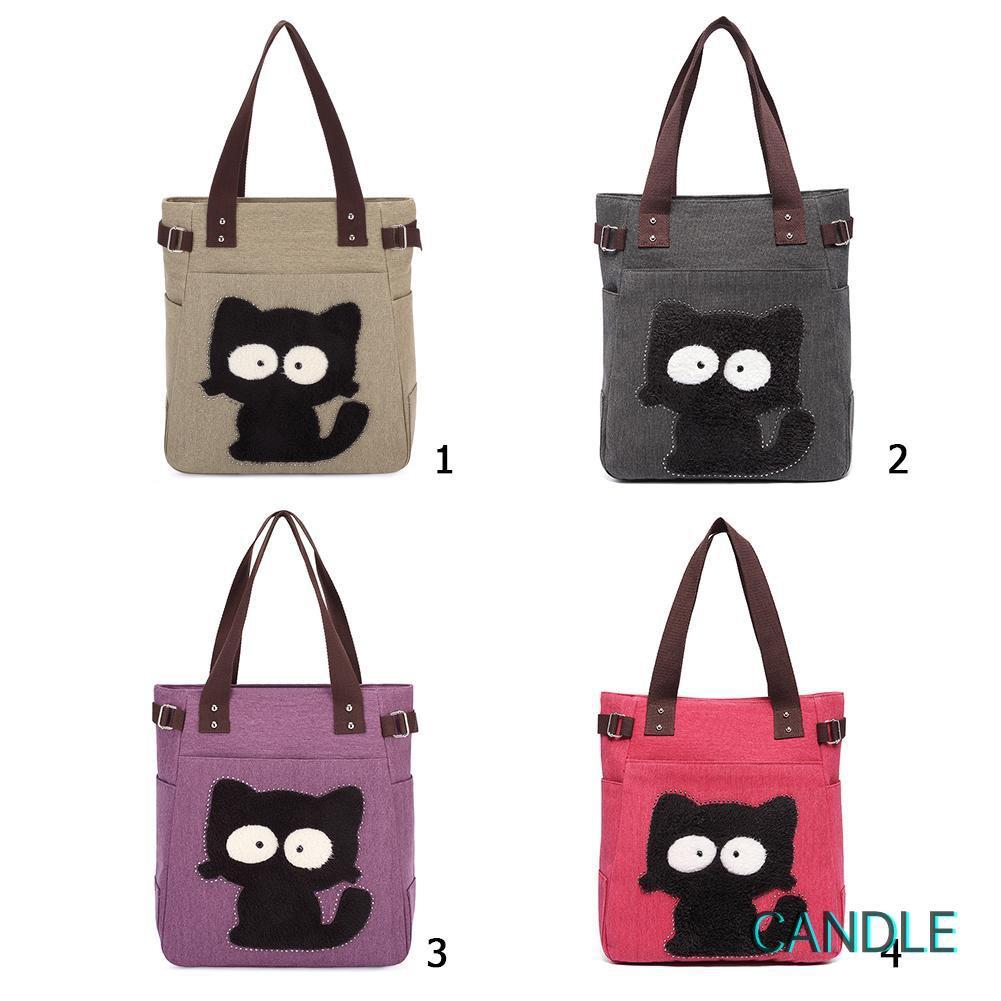 Túi Xách Canvas Cỡ Lớn In Hình Mèo Dễ Thương