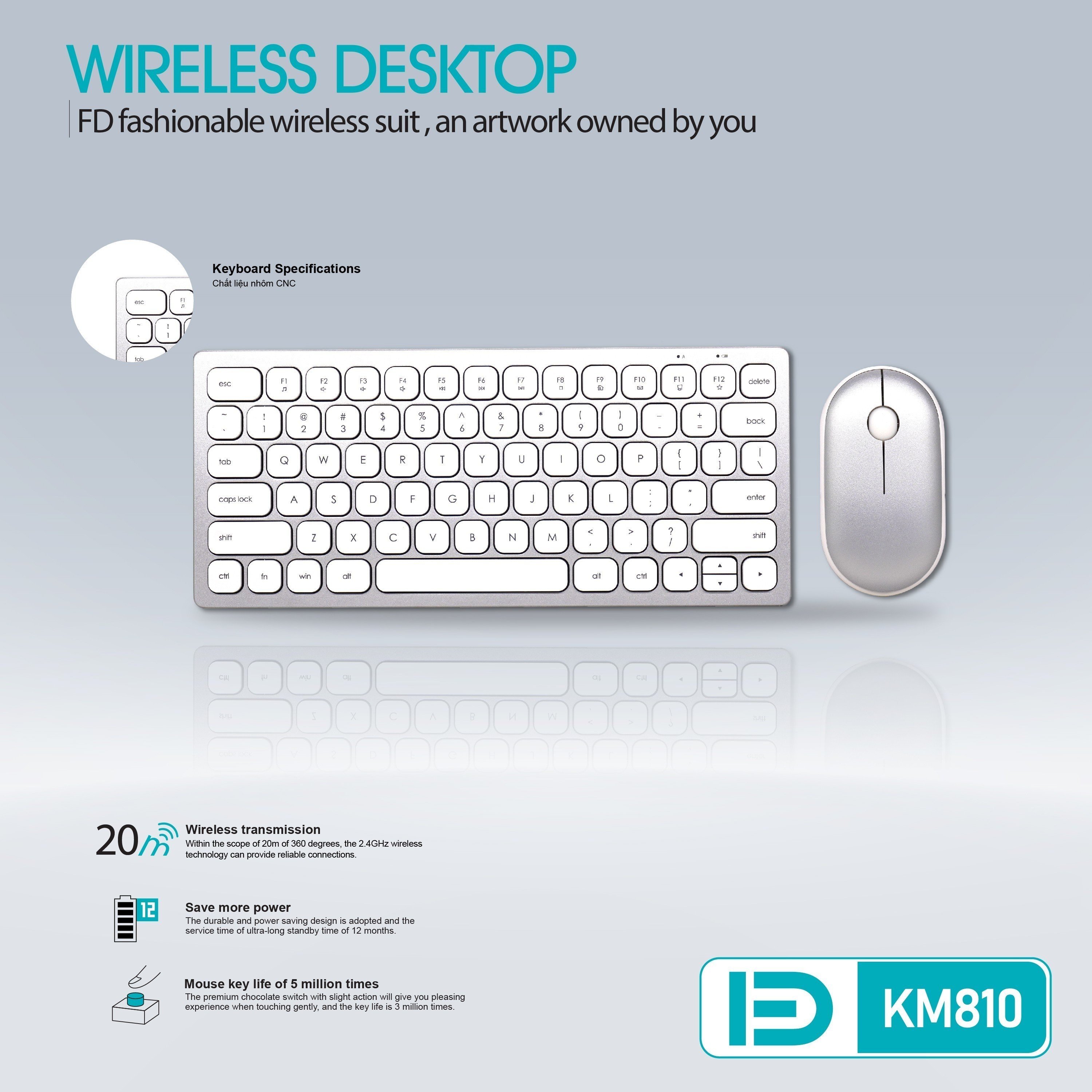 Bộ Phím Chuột Mini Không Dây FD KM810 - HN