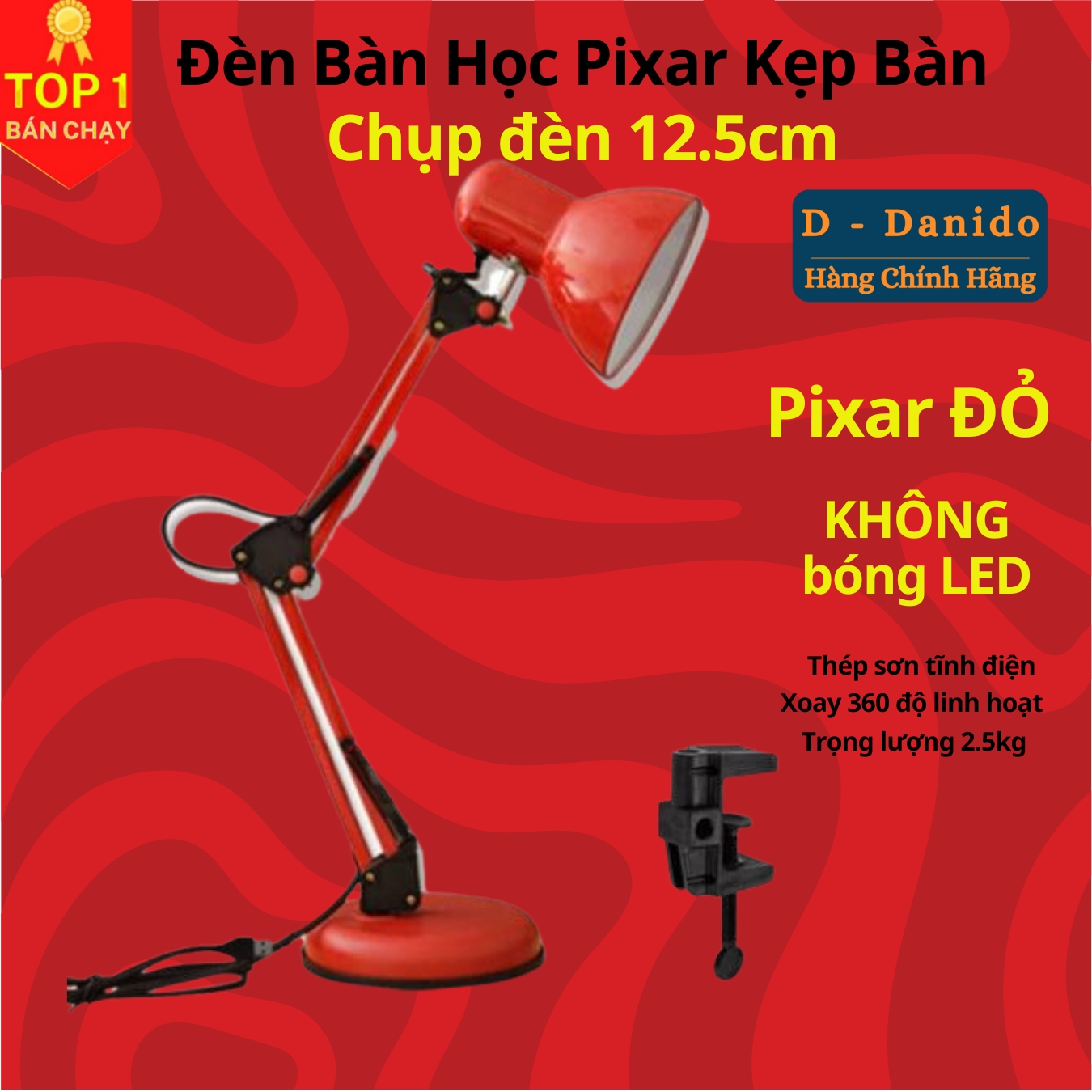 Đèn học kẹp bàn, đọc sách, làm việc PIXAR bóng LED chống cận thông minh Chính hãng D Danido