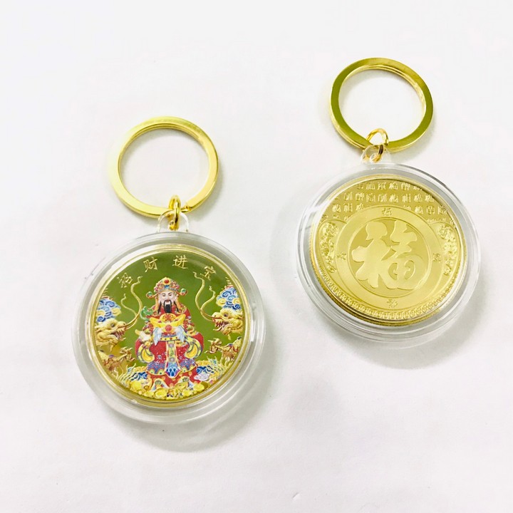 Móc khóa xu Thần Tài in màu, dùng làm móc khóa, giúp mang lại may mắn, tài lộc, là món quà tặng ý nghĩa - TMT Collection - SP005202