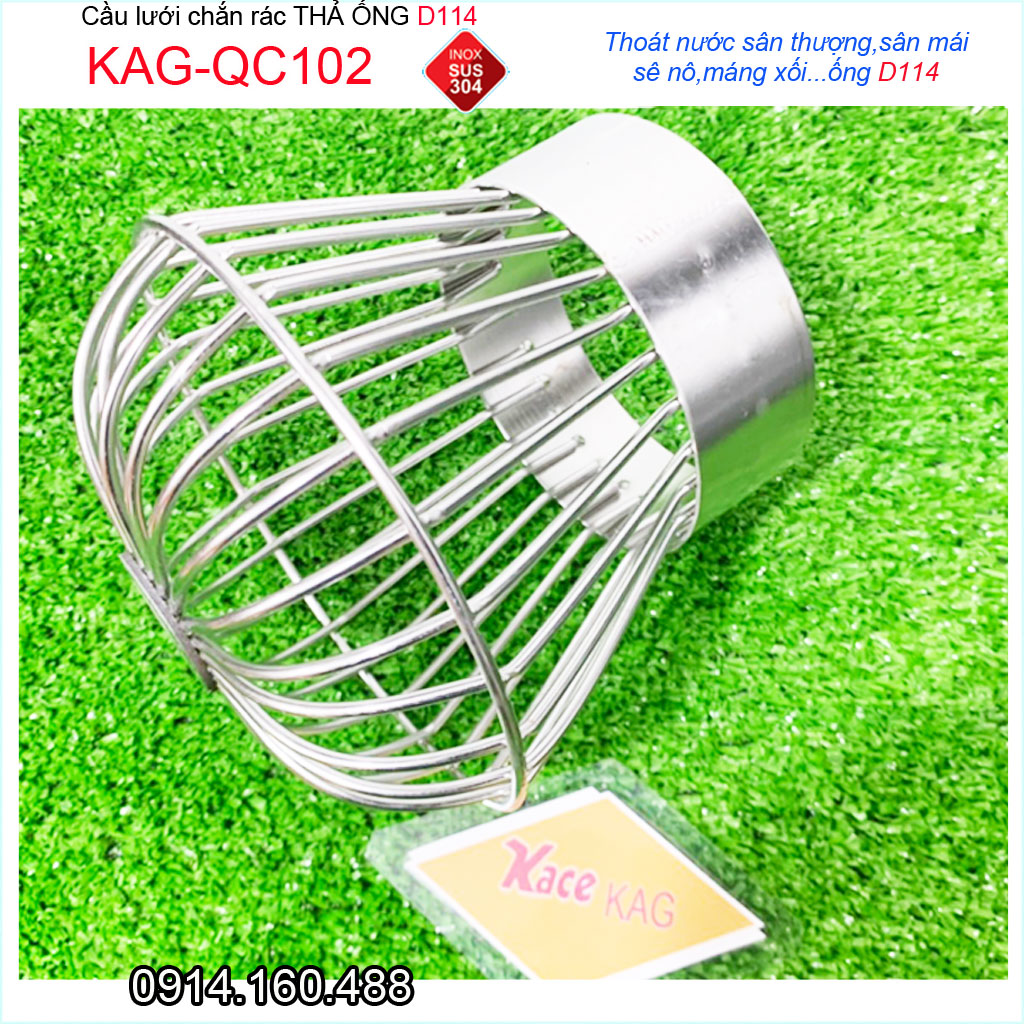 Cầu lưới Inox 304 dày chắn rác sân thượng KAG-QC102-D114-140, cầu chặn rác thoát nước mưa thoát nhanh sử dụng tốt