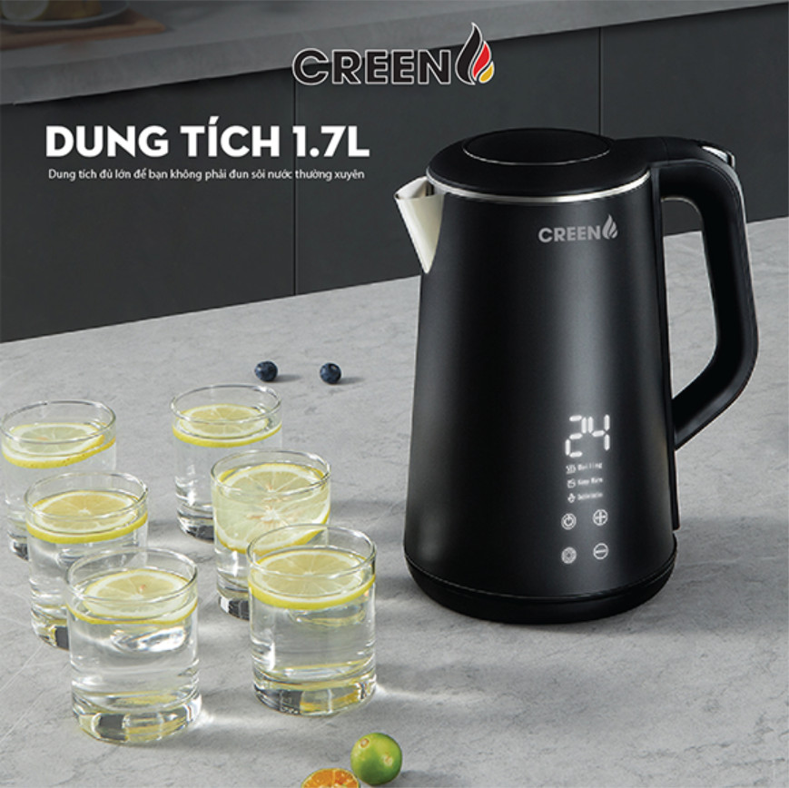 ( SIÊU PHẨM 2026 ) Ấm Siêu Tốc Khử Clo inox304 Creen CR-SW17B Dung Tích 1,7L Chuẩn Công Nghệ Đức - Điều Chỉnh Nhiệt Độ - Hàng Chính Hãng