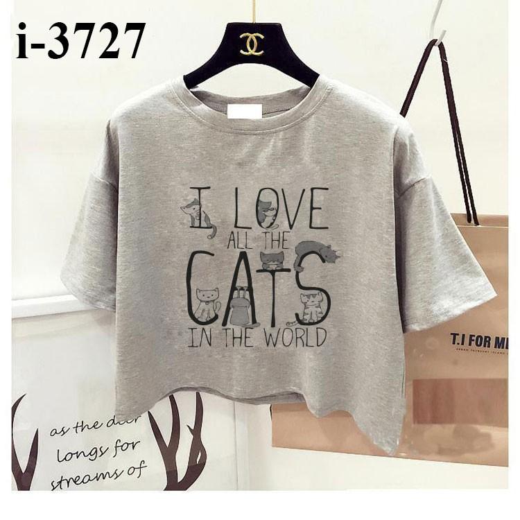 M3727 Áo Thun Nữ Croptop In I LOVE CATS