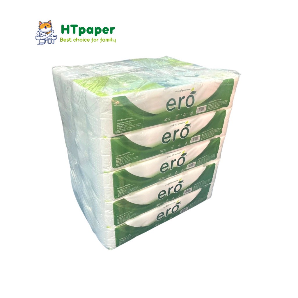 Giấy vệ sinh loại 10 cuộn không lõi trắng mịn dai không bụi cao cấp ERO - HTpaper (10 cuộn)