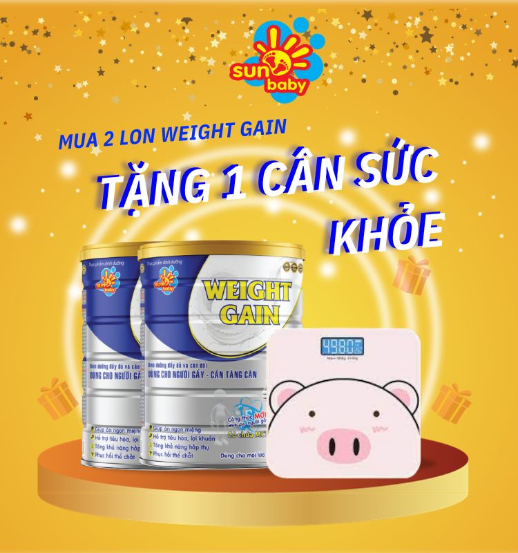 [Tặng cân sức khỏe] Combo 2 lon sữa Weight Gain dinh dưỡng dành cho người gầy 900g Sunbaby