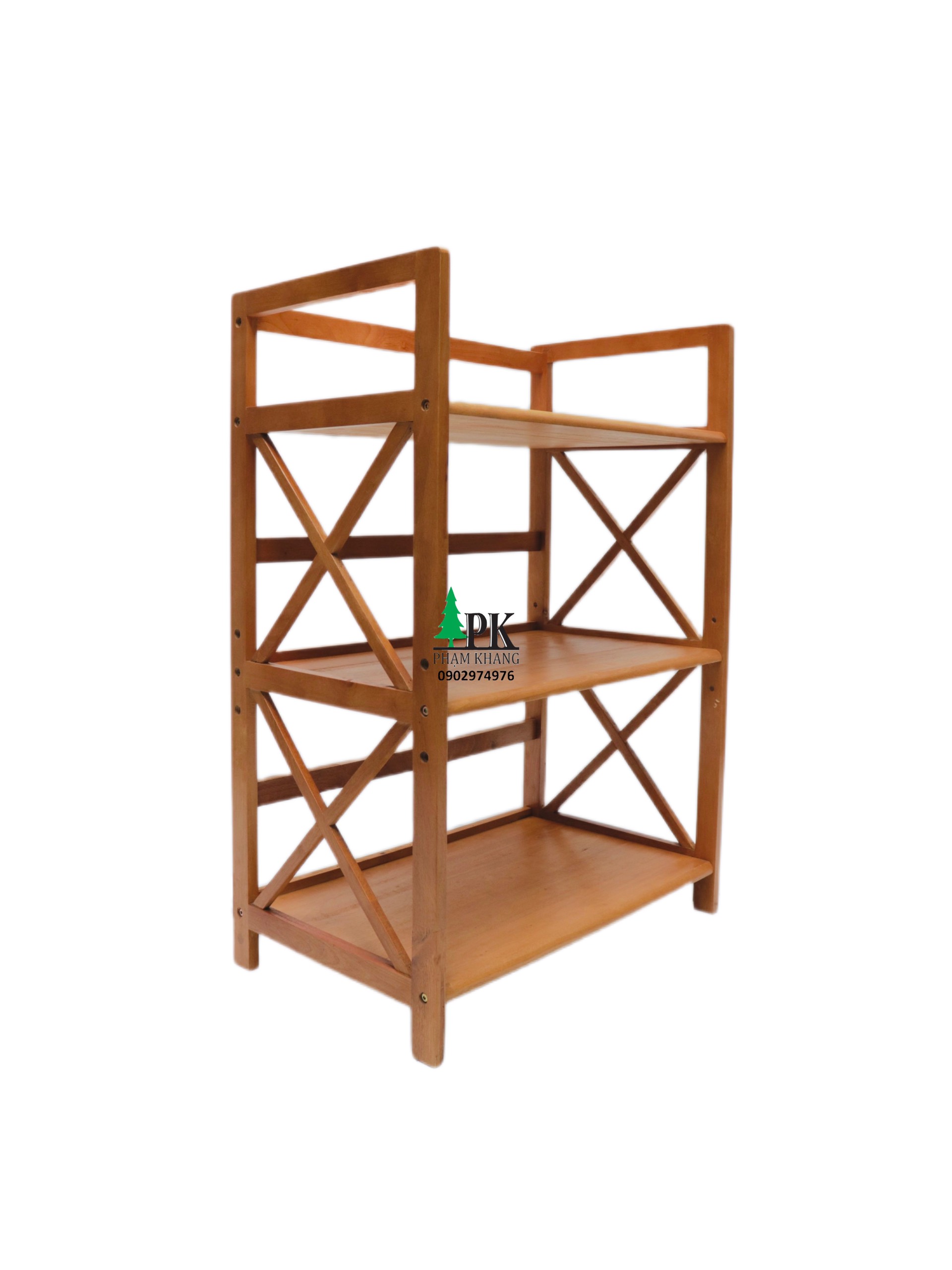 Kệ lò vi sóng gỗ 3 tầng Phạm Khang - Gỗ cao su tự nhiên màu Gỗ Tự Nhiên/ Vàng Cherry - Kích thước rộng 62 cm
