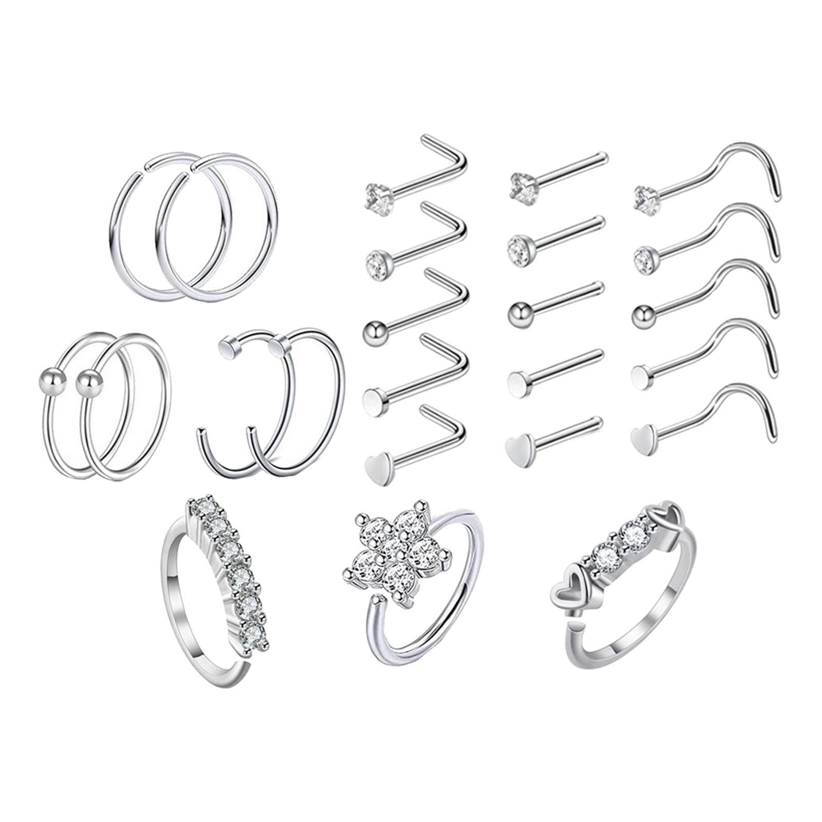 24Pcs Nose Rings Nose Stud for Women Men Nose Studs Punk Style