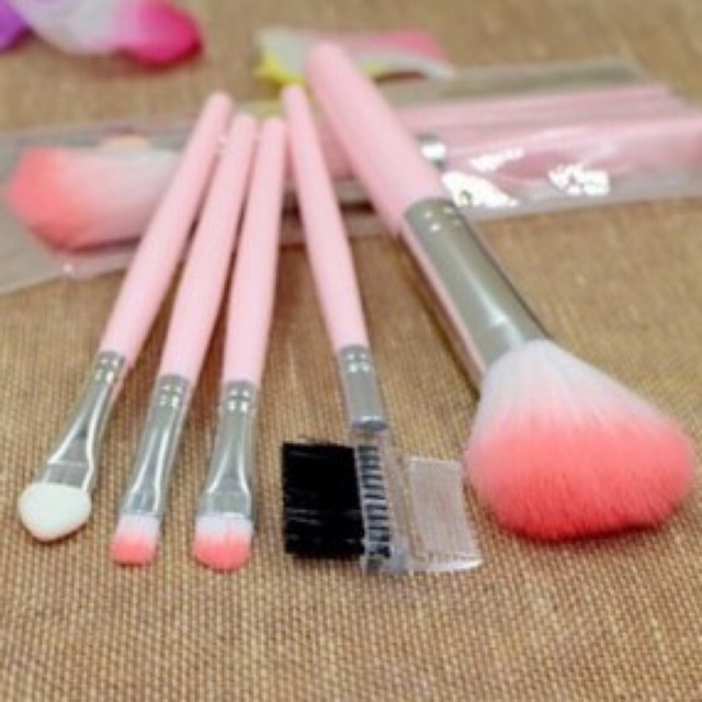 Combo 2 Bộ Cọ 5 Cây Mini Màu Hồng Dùng Tập Trang Điểm