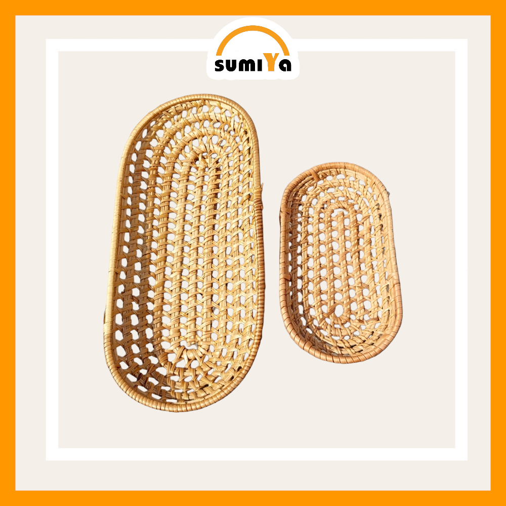 Khay mây xiên oval để bánh mì, khay mây xiên tự nhiên, trang trí