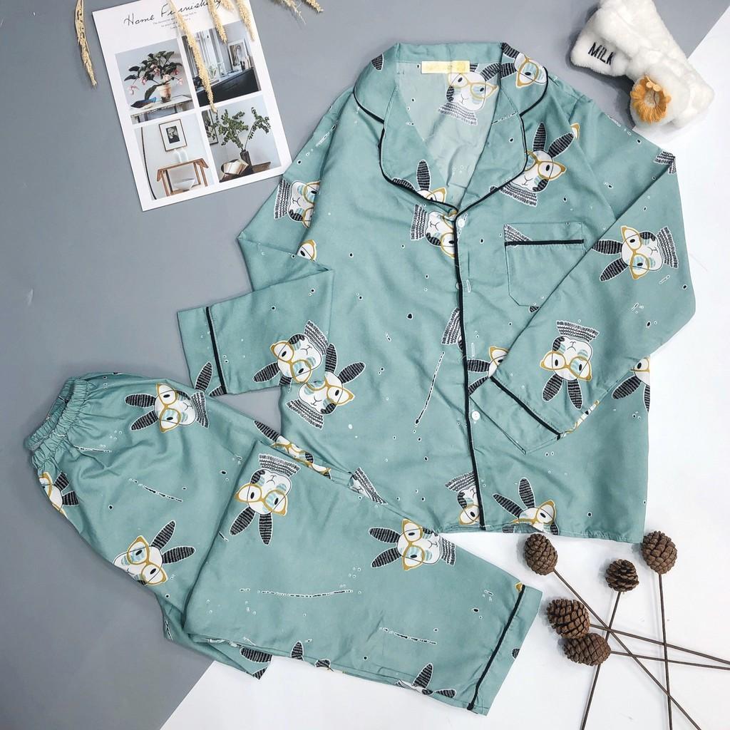 Đồ ngủ pijama nữ dáng dài tay chất kate thái cao cấp, Bộ quần áo mặc nhà pyjama- pizama HATIBO