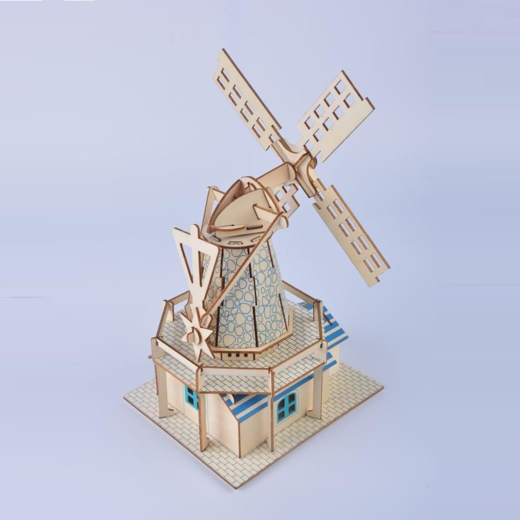 Đồ chơi lắp ráp gỗ 3D Mô hình Cối Xay Gió Dutch Windmill Laser