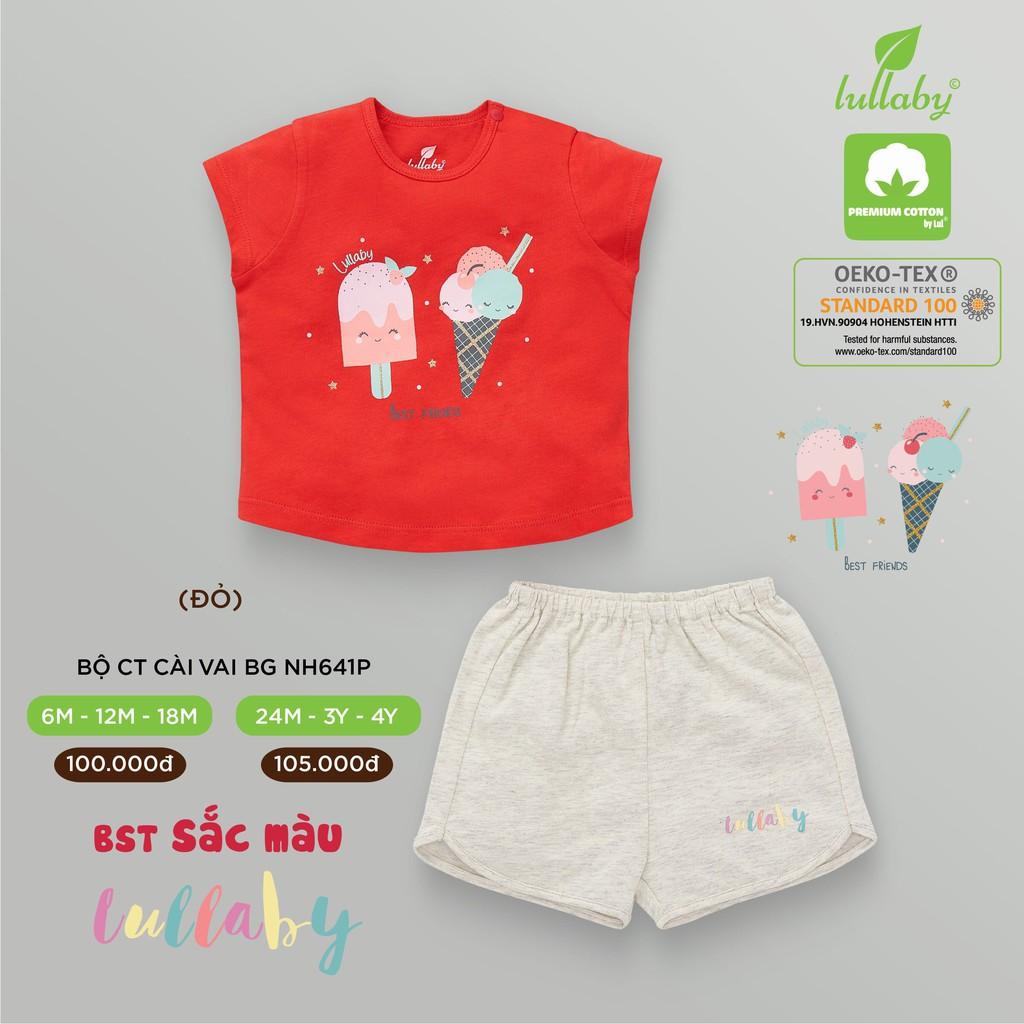 Bộ cộc tay bé gái Lullaby NH641P, bộ cài vai cotton mềm mịn