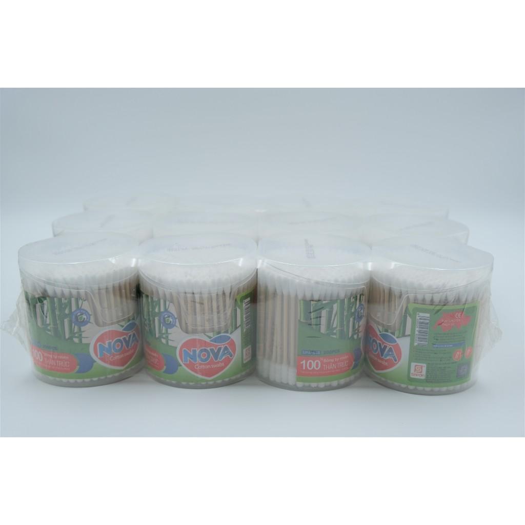 Tăm Bông Vệ Sinh NOVA Baby Hộp Vát Size L Thân Trúc – Combo 12 Hộp x 200 Que (TB01-516), Đầu Bông Mịn, An Toàn Cho Bé