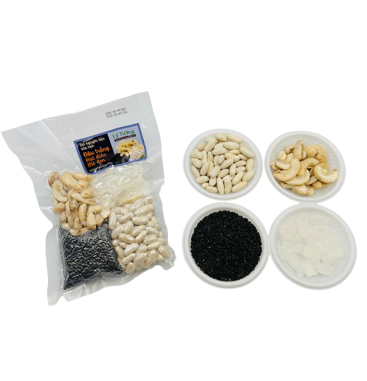 Set nguyên liệu sữa hạt: Đậu trắng - Hạt điều - Mè đen 115g