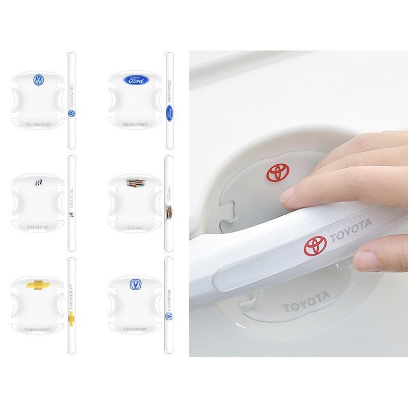 Bộ 10 Miếng Dán Silicon trong suốt Chống Xước Hõm Cửa, Tay Nắm Cửa và gương Có Logo Xe