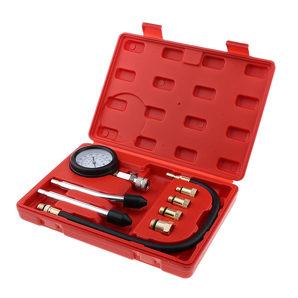 8pcs Auto Pro Petrol Gas Engine Cylinder Compression Tester Gauge Kit