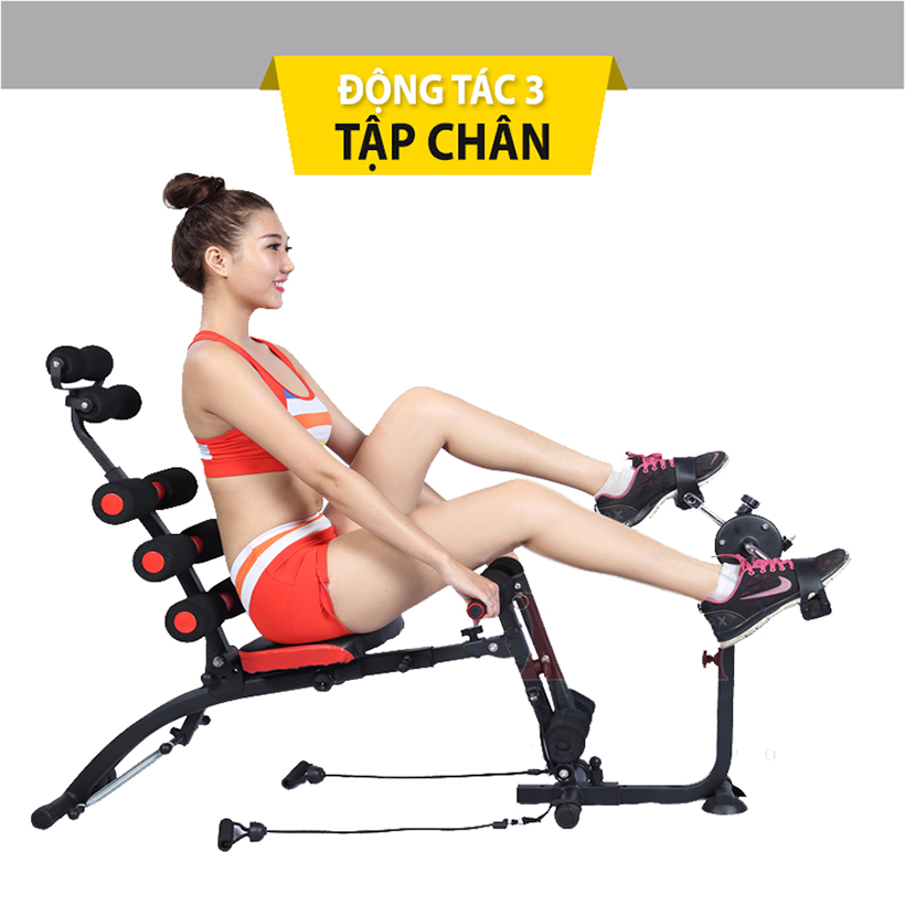 Máy tập bụng giảm béo New six pack care + Con lăn tập cơ bụng 4 bánh