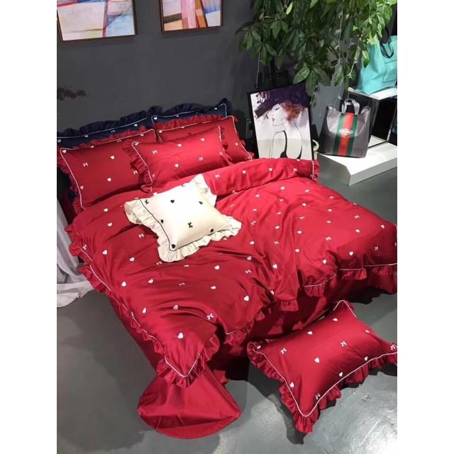 Trọn bộ chăn ga gối lụa tim đỏ ️️️ mẫu mới 2019