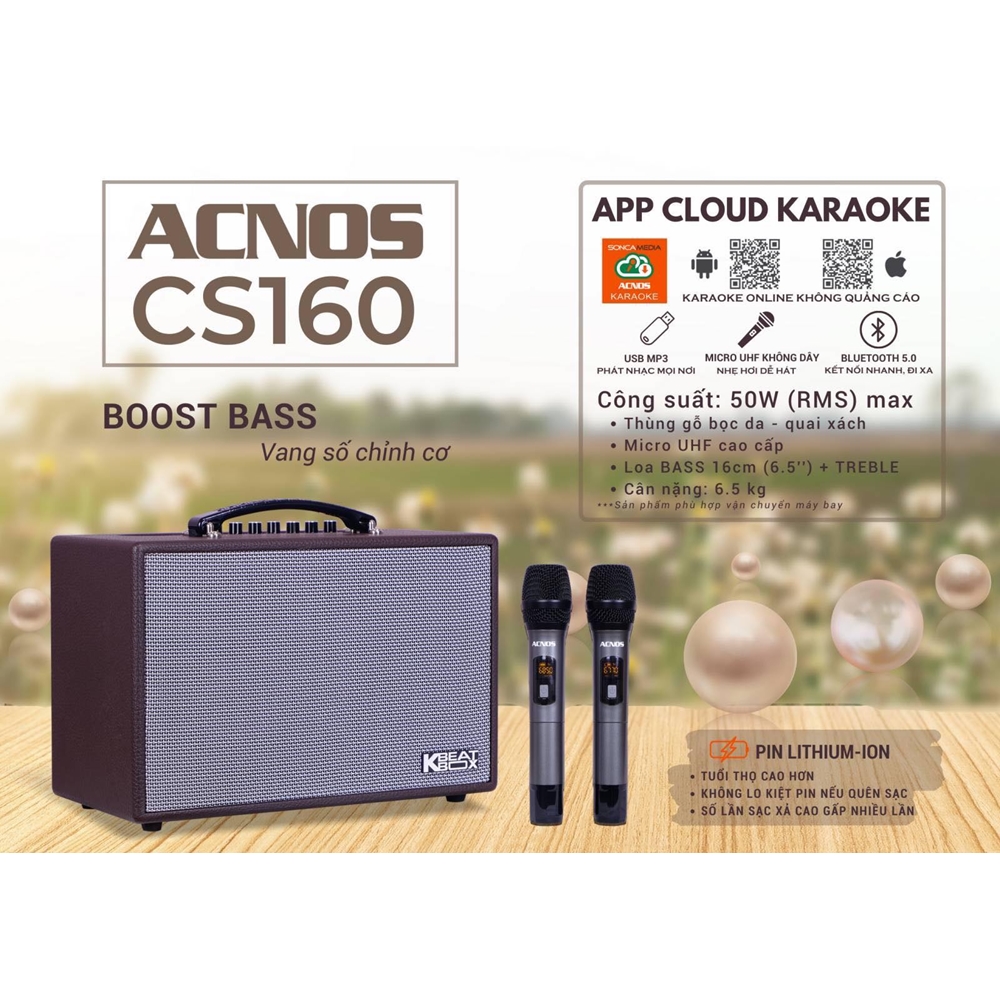 Loa Acnos CS160 hát karaoke Cực Hay, Tặng 2 Micro UHF