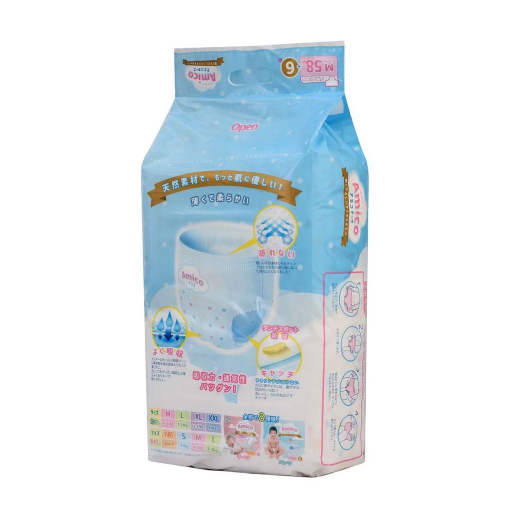 Bỉm - Tã quần Amico size M 58 + 6 miếng (Cho bé 6 - 11kg)