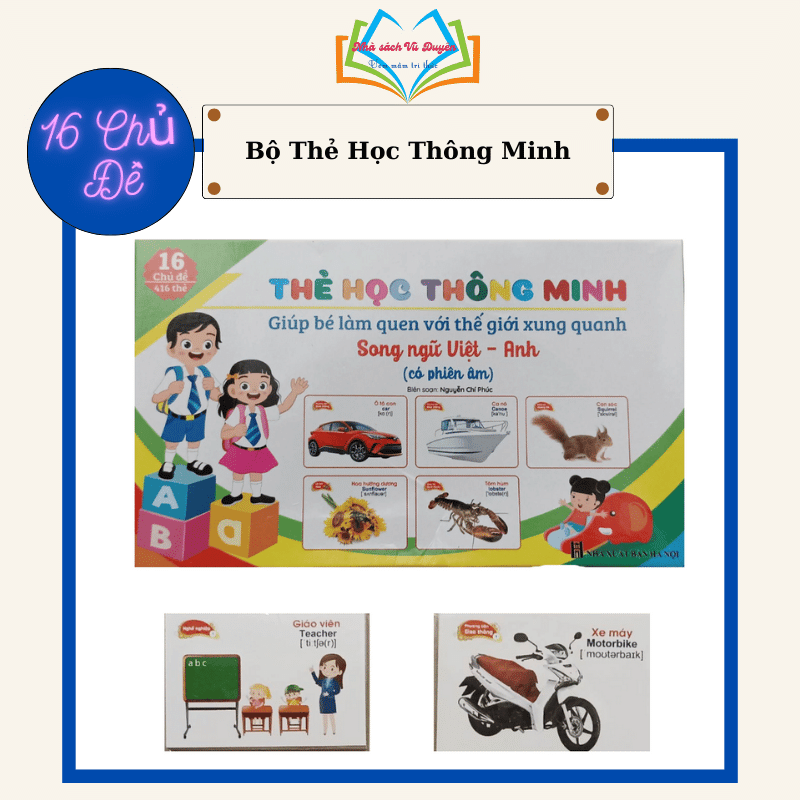 Bộ thẻ học thông minh, thẻ nhận biết 416 thẻ 16 chủ đề song ngữ Anh-Việt theo phương pháp Glenn Doman