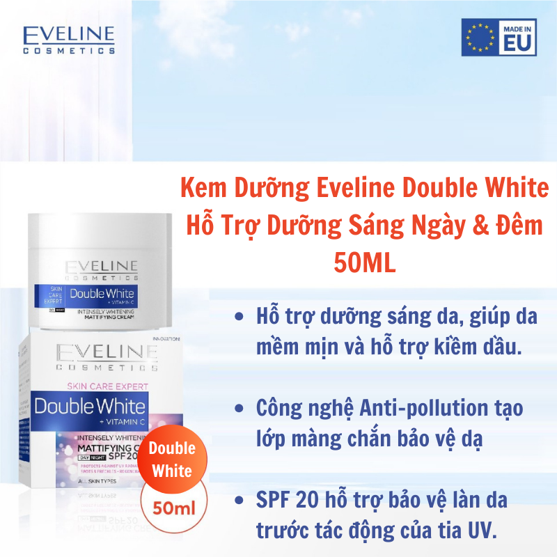 [Deal 99k] Kem Dưỡng Eveline Double White Hỗ Trợ Dưỡng Sáng Ngày &amp; Đêm 50ML