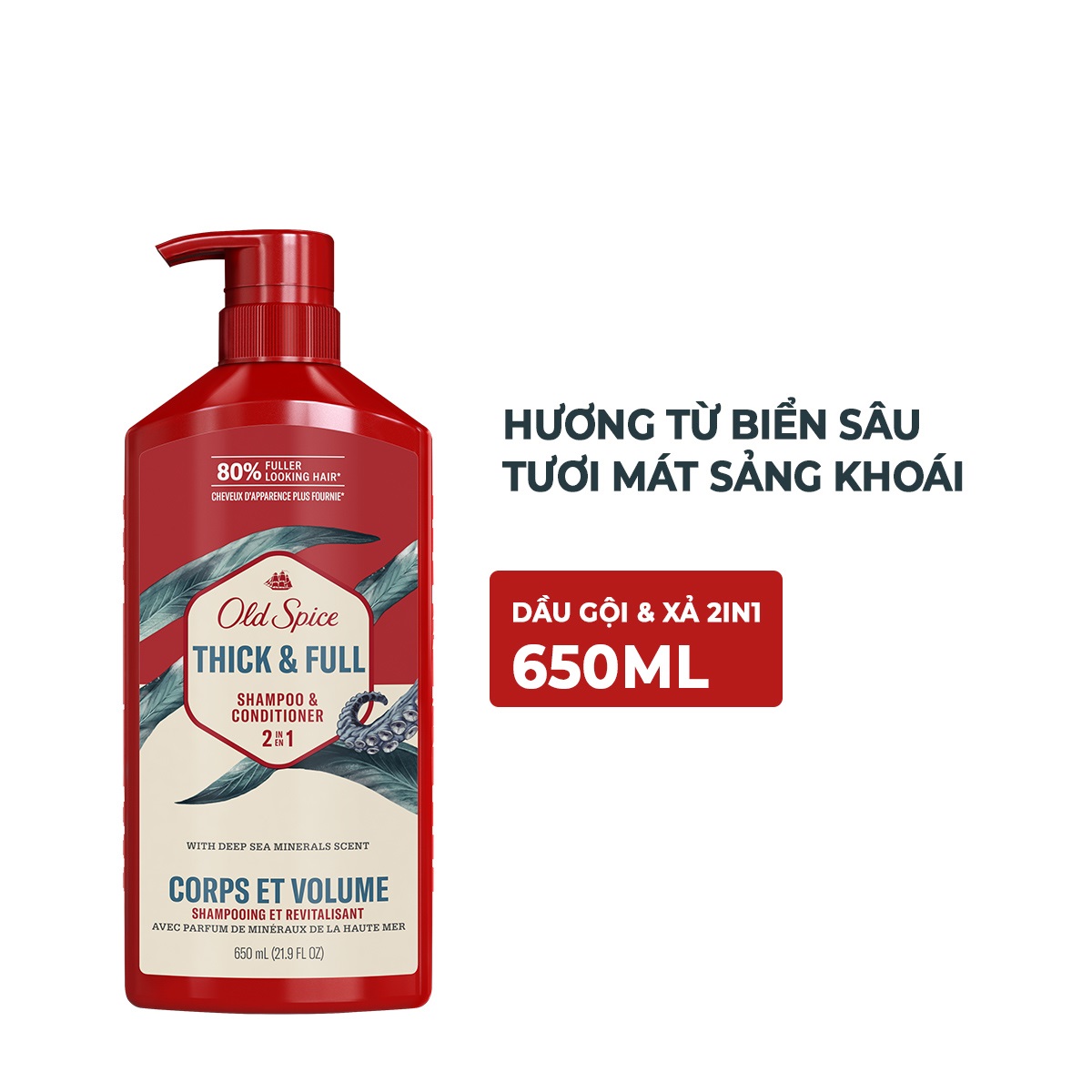 Dầu Gội &amp; Xả Cho Nam Old Spice Thick &amp; Full 2n1 Shampoo &amp; Conditioner 650ml