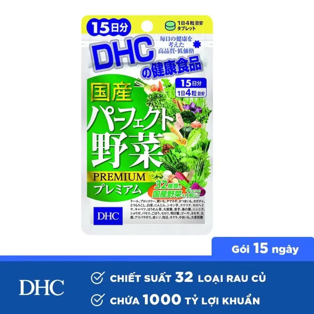 Thực Phẩm Bảo Vệ Sức Khỏe DHC Perfect Vegetable Premium Japanese Harvest Bổ Sung Chất Xơ 60 Viên 34.2g