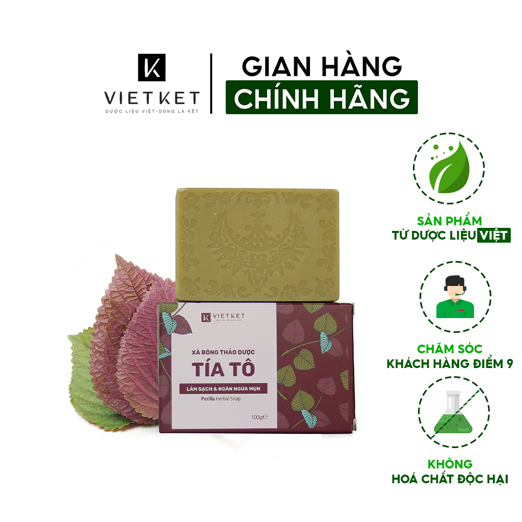 Cục Xà Bông Thảo Dược Tía Tô VIETKET 100g - Làm Sạch, Giảm Mụn Lưng, Sáng Da, Duy Trì Độ Ẩm, Hương Thơm Thảo Dược
