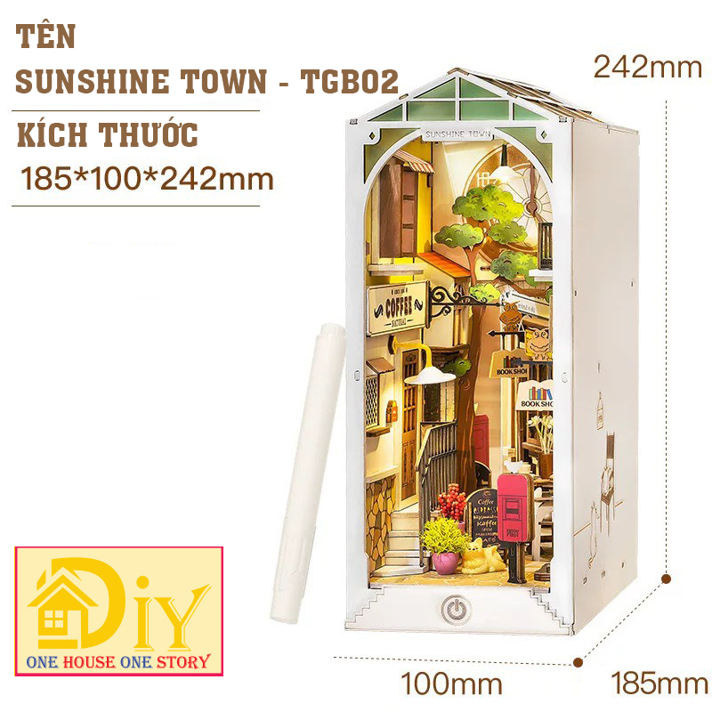 [Công tắc cảm ứng]Mô hình Book nook tự lắp ráp bằng gỗ 3D Rolife Sunshine Town TGB02 - Quà tặng sinh nhật giáng sinh