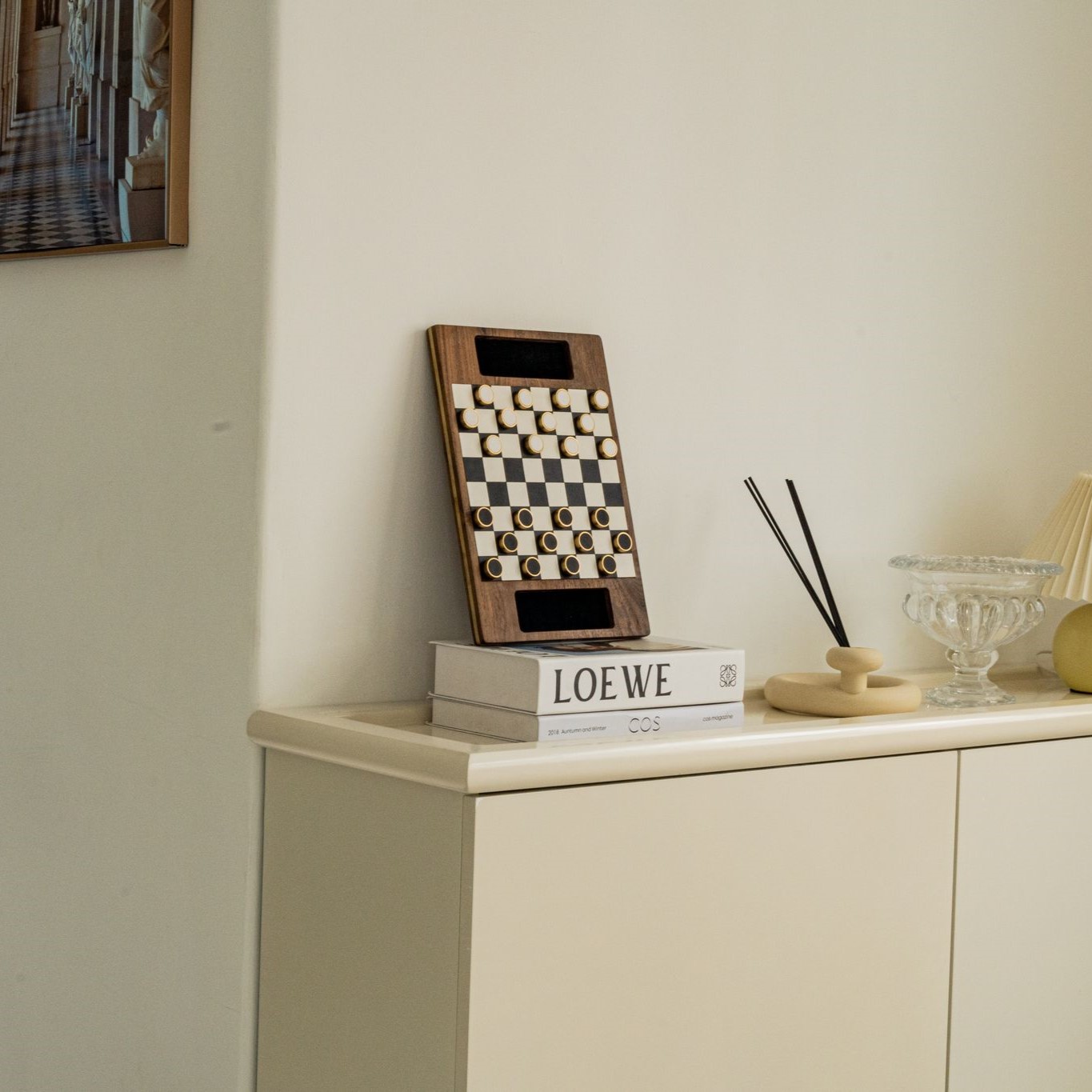 Bộ Cờ Checker Bàn Gỗ Walnut, Quân Cờ Nam Châm Cao Cấp The Craft House