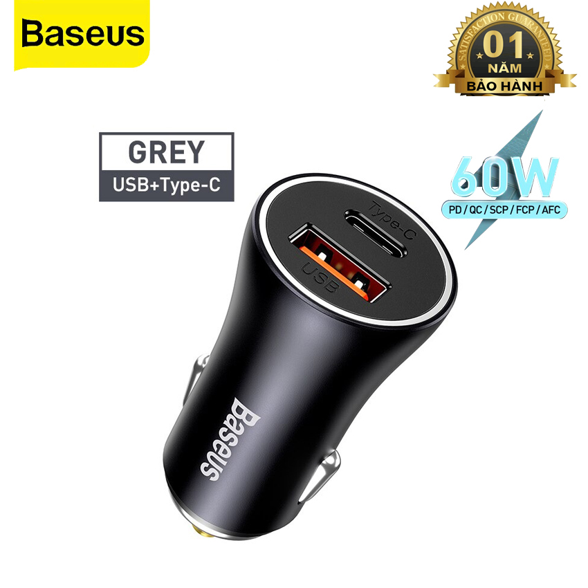 Tẩu Sạc Ô Tô Baseus Golden Contactor Max Dual Fast Charger Car Charger 60W - Hàng Chính Hãng