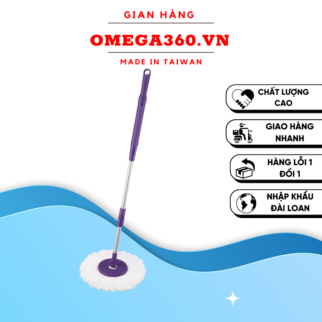 (COMBO) 1 CÂY LAU NHÀ 360 OMEGA SUPA MOP + 1 BÔNG LAU OMEGA SUPA MOP ( NHẬP KHẨU ĐÀI LOAN)