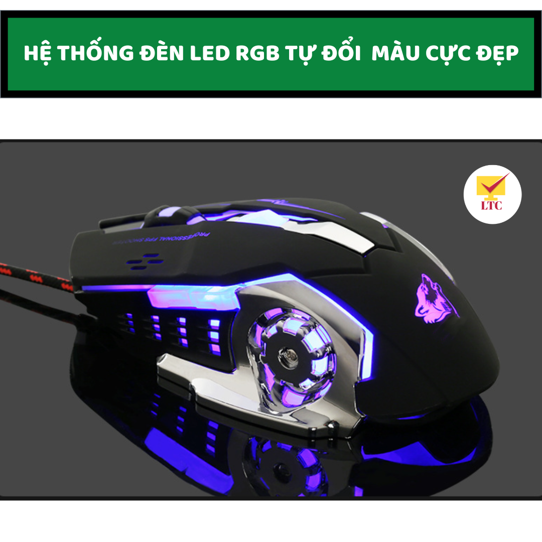 Chuột máy tính có dây gaming cao cấp LTC V5 PRO 2022 có đèn led RGB 7 màu cực đẹp, thiết kế gaming cho các game thủ- Hàng Chính Hãng