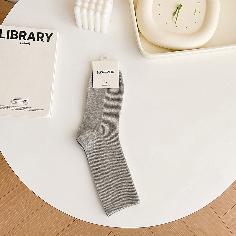 Tất Nữ Cotton Thun Gân Phong Cách Hàn Quốc Chất Mỏng Mịn Thoáng Khí Màu Trắng, Xám, Vớ Mùa Hè PK206