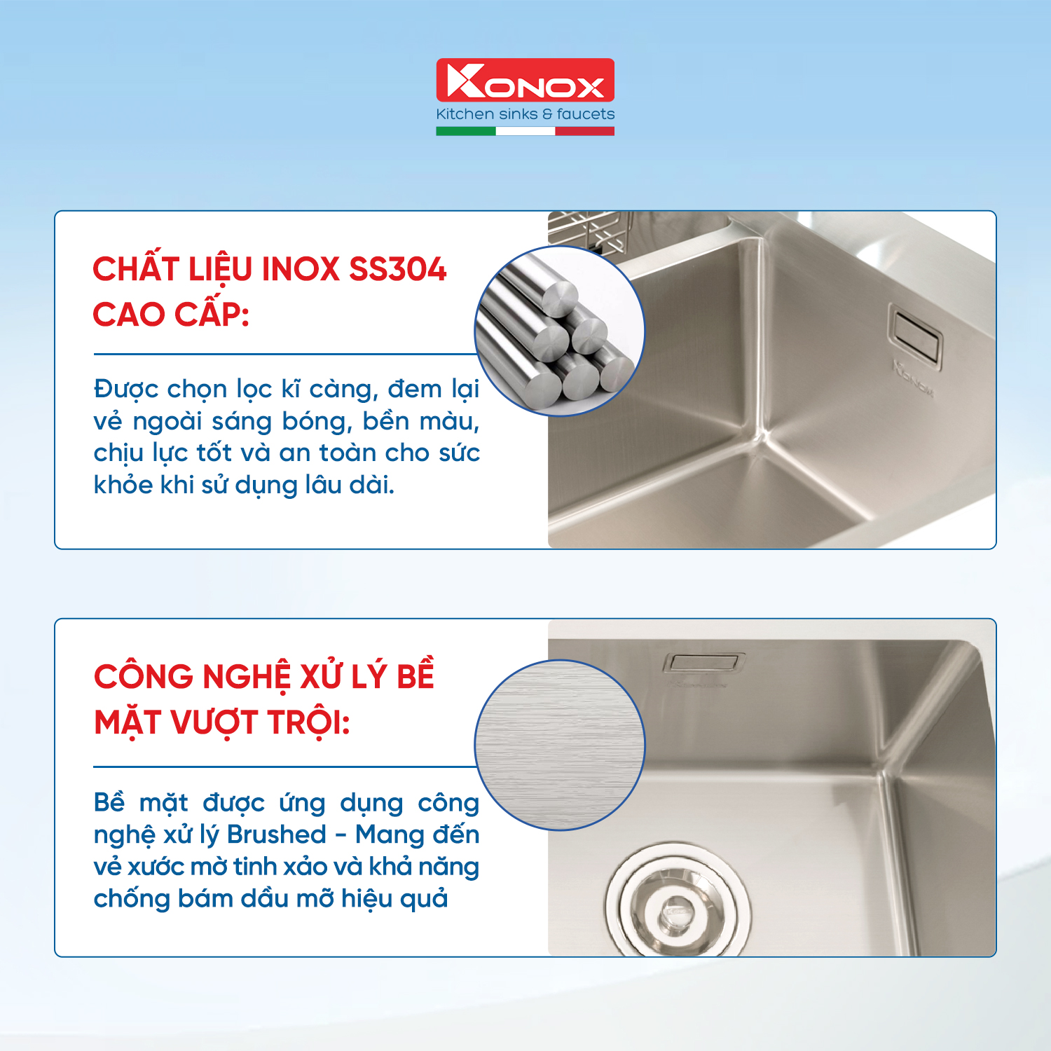 Chậu rửa bát Konox, Overmount Series, Model KN7847DO , Inox 304AISI tiêu chuẩn châu Âu, 780x470x228(mm), Hàng chính hãng