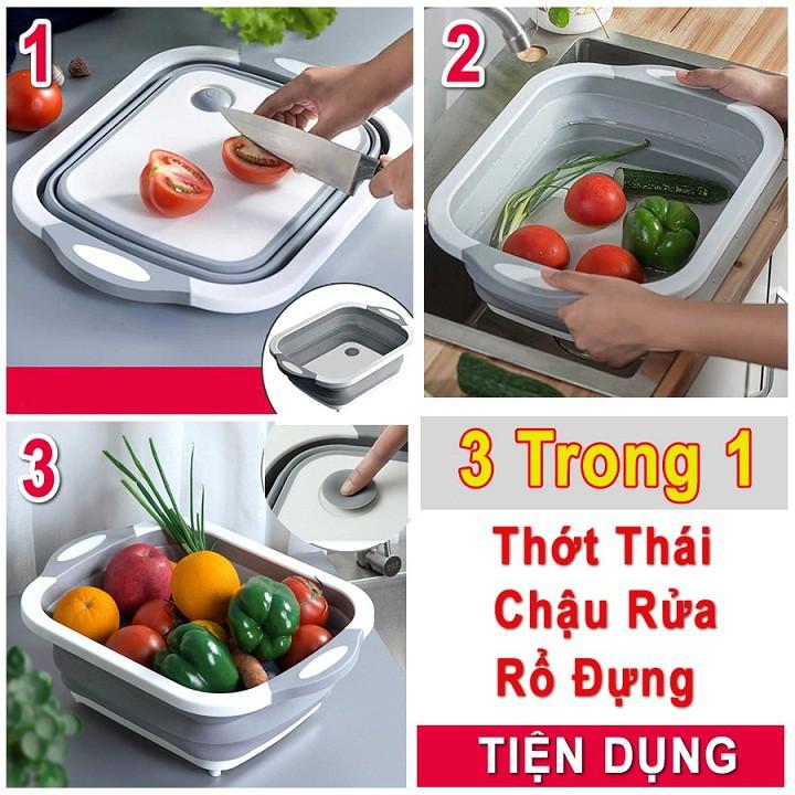 CHẬU GẬP GỌN ĐA NĂNG THÔNG MINH KIÊM THỚT KIÊM RỔ