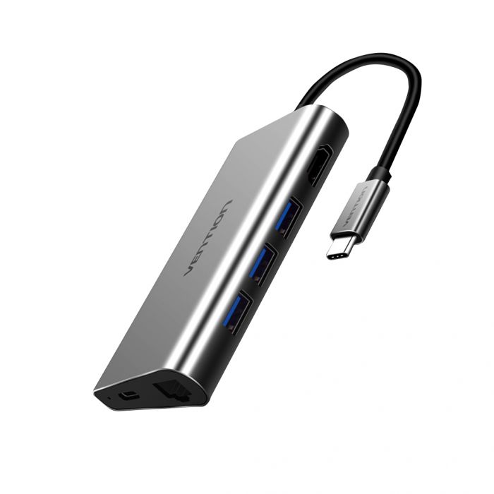 HUB USB Type-C Vention 8 in 1 - HDMI + LAN ( 1000Mbps ) + USB 3.0*3 + SD + TF + PD - Hàng chính hãng