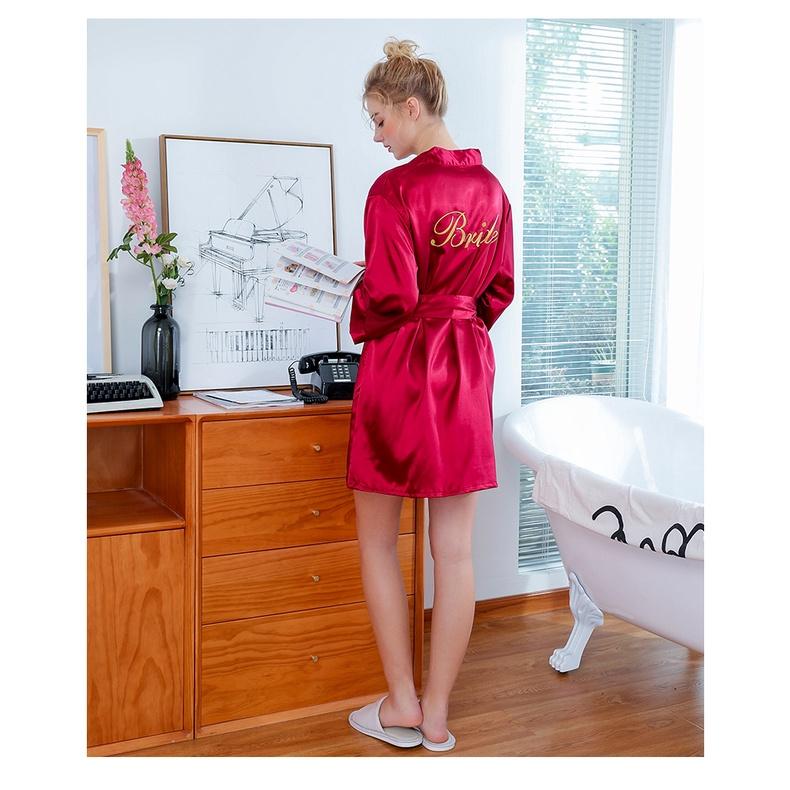 Áo choàng ngủ - Áo khoác Lụa satin trơn màu có chữ BRIDE và BRIDESMAID MS:989