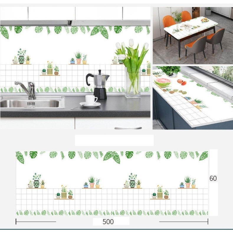 Decal dán bếp lá xanh - có keo sẵn khổ rộng 60cm dài 5m