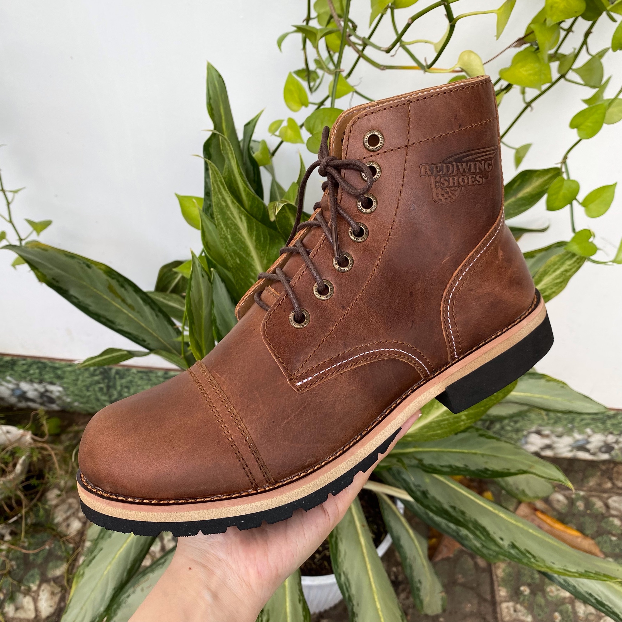 Giày Boot Nam Cao Cổ Buộc Dây Da Bò Thật Nguyên Tấm HN678 - (Tặng Vớ/Lót Giày)