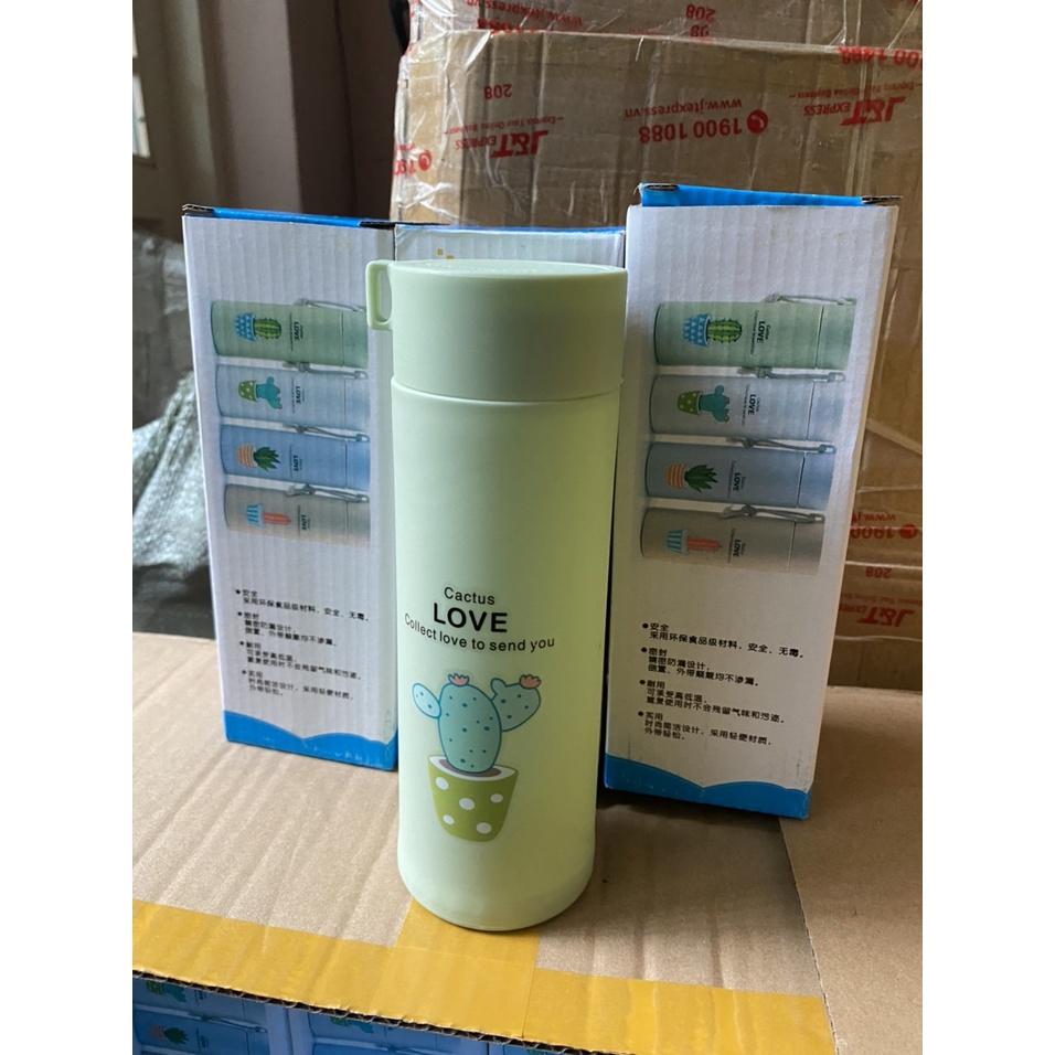Bình nước in hình xương rồng nhiều màu 400ml cute