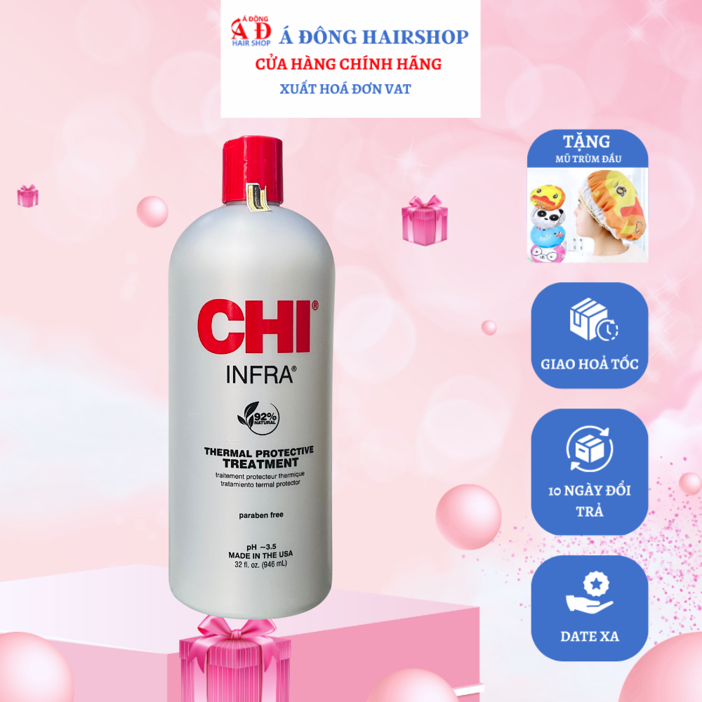 [+Tặng mũ trùm] Dầu xả CHI Infra Thermal Protective treatment siêu mượt cho tóc khô hư tổn (xám) USA 946ml
