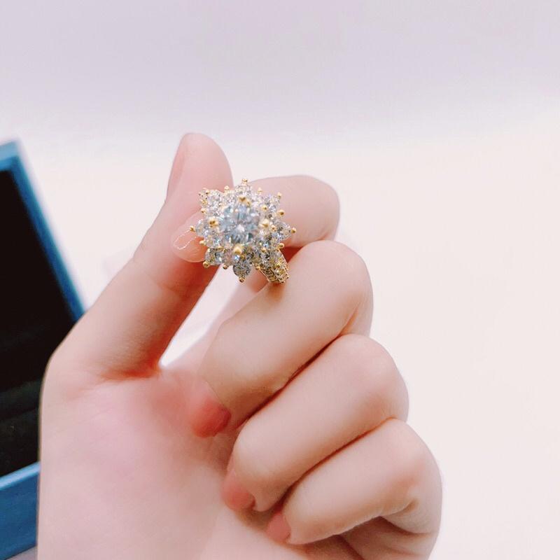 Nhẫn đồng non hoa đá hột cao sang chảnh cam kết không đen Kami