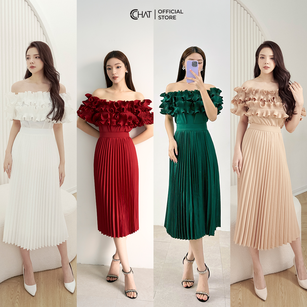 Áo Kiểu Nữ Trễ Vai Dập Ly Bèo Suông Chất Mango Cao Cấp 12ANE2025ST