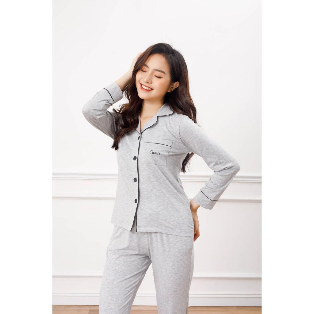 Bộ pyjamas nữ dài tay vải bamboo tự nhiên cao cấp Chou's - màu ghi
